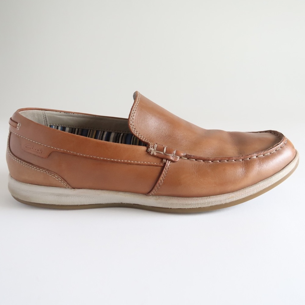 Clarks Ortholite Brown Calf Leather Loafers Shoes
